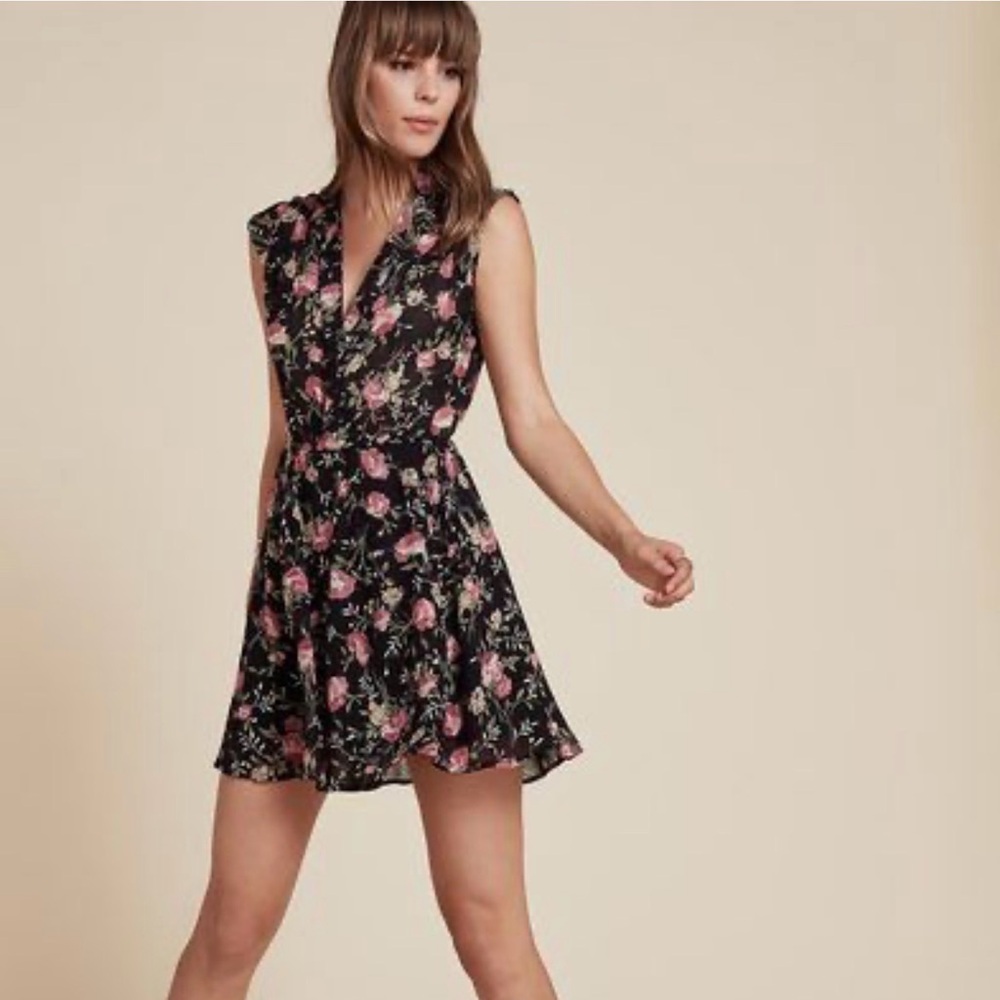 Black floral Reformation cottagecore garden party mini dress size 4